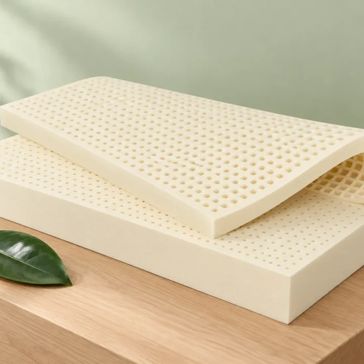 Tấm cao su thiên nhiên cuộn góc trên bục gỗ sồi